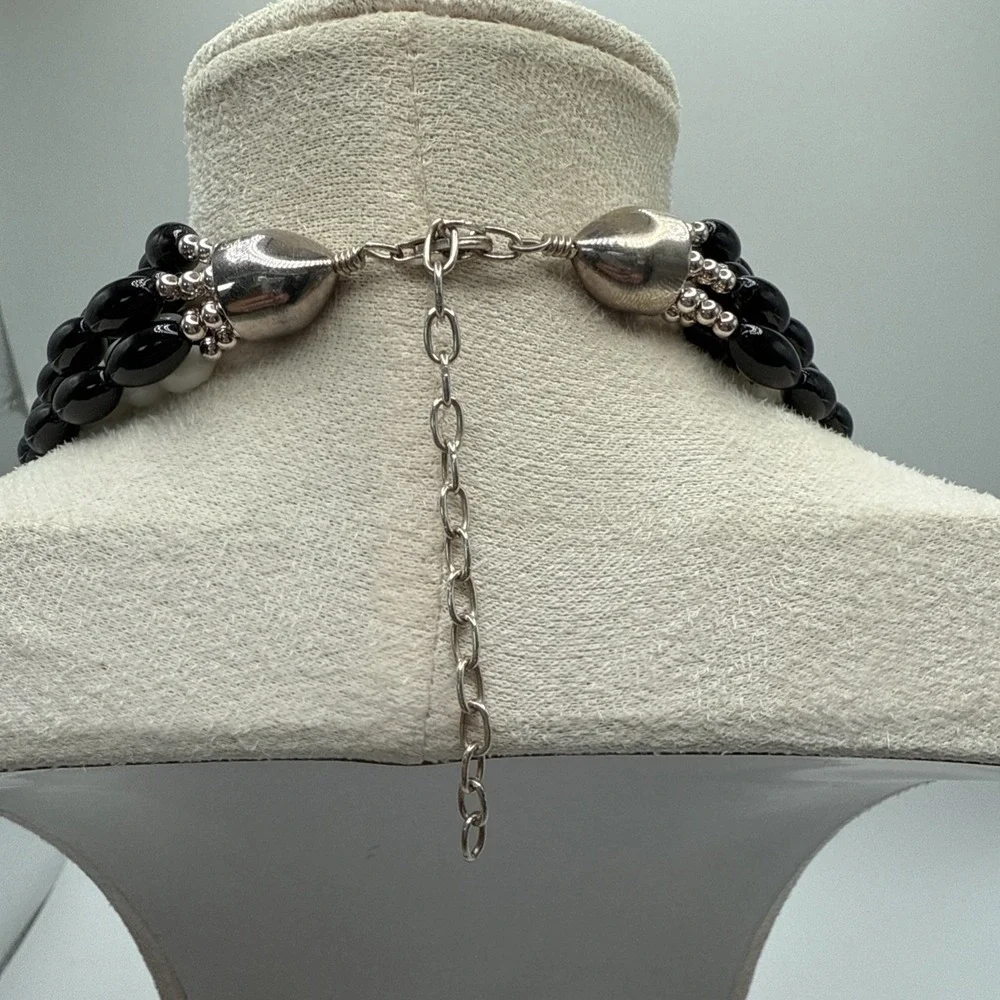 JAY KING DTR Sterling Silver Black Onyx White Coral Beaded Torsade Necklace